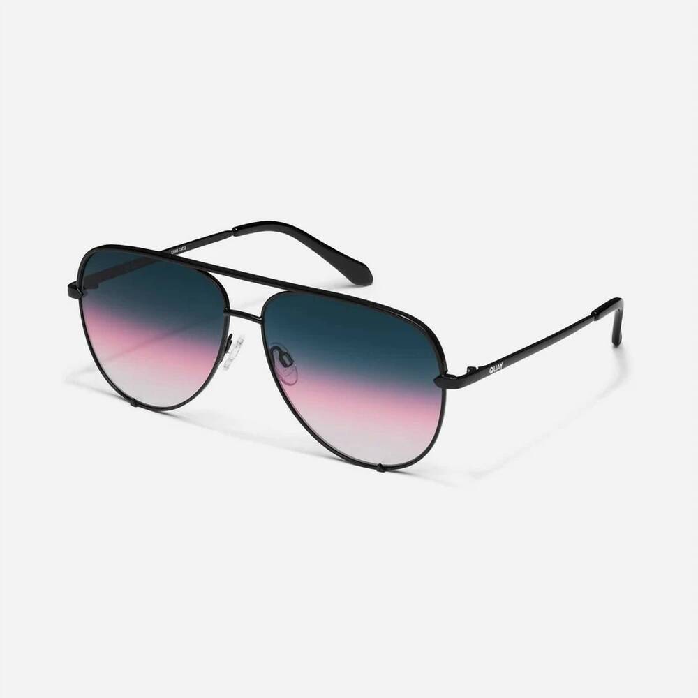 NEW QUAY women's high key sunglasses in black frame / teal glow lens